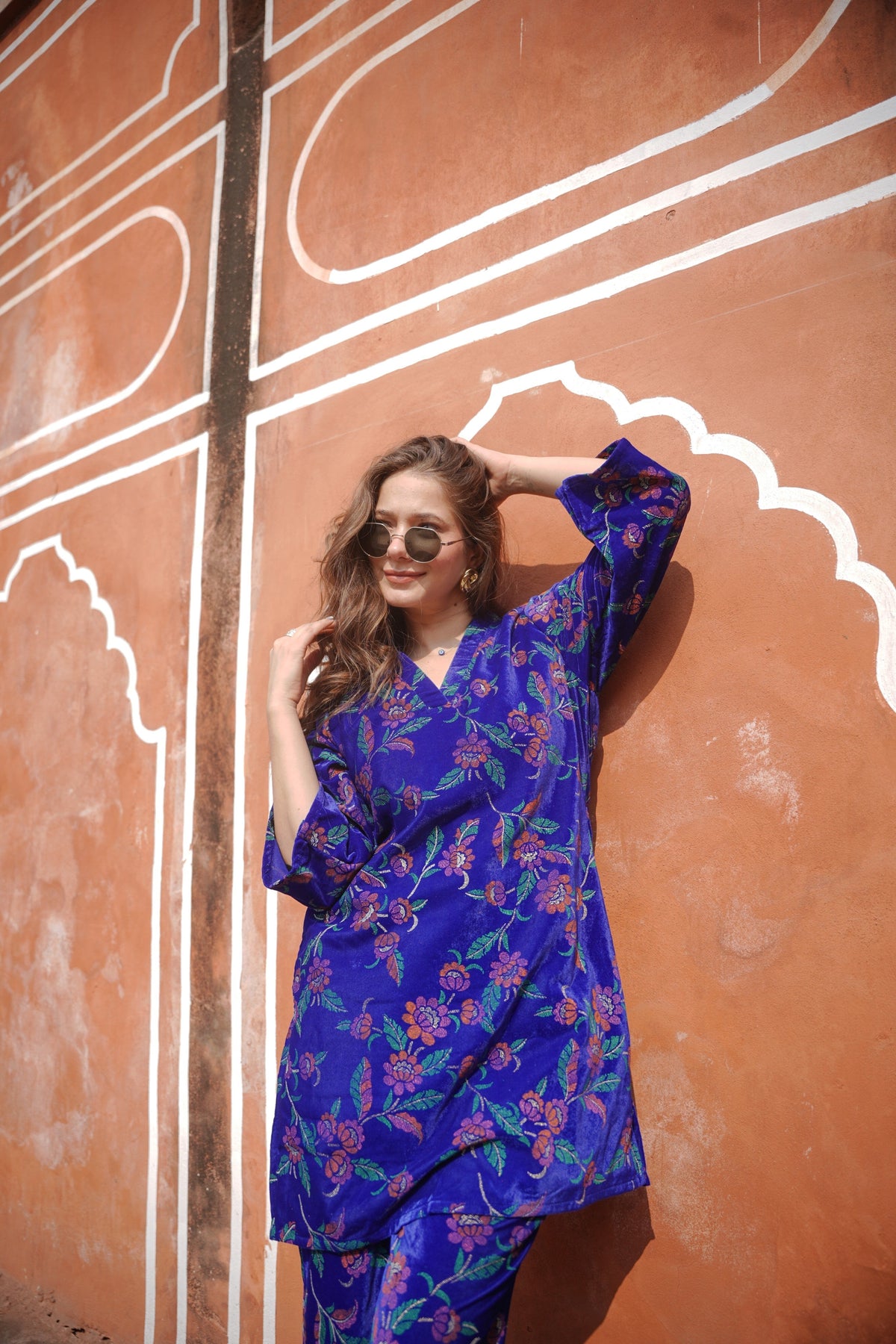 Blue Green Printed Velvet Co-ord Set