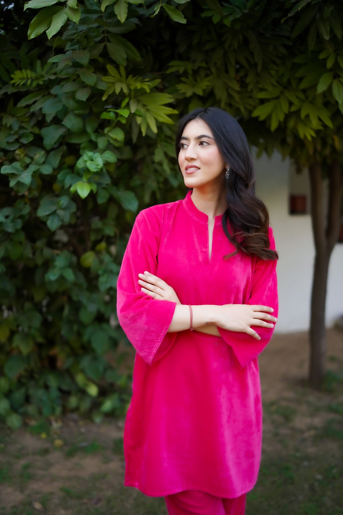 Fluorescent Pink Velvet Co-ord Set