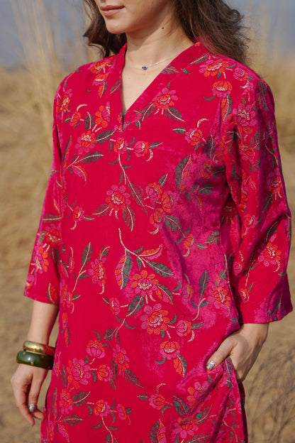 Pink Printed Velvet Co-ord Set