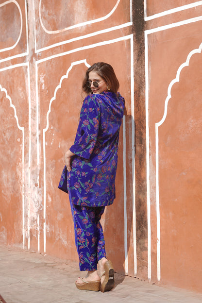 Blue Green Printed Velvet Co-ord Set