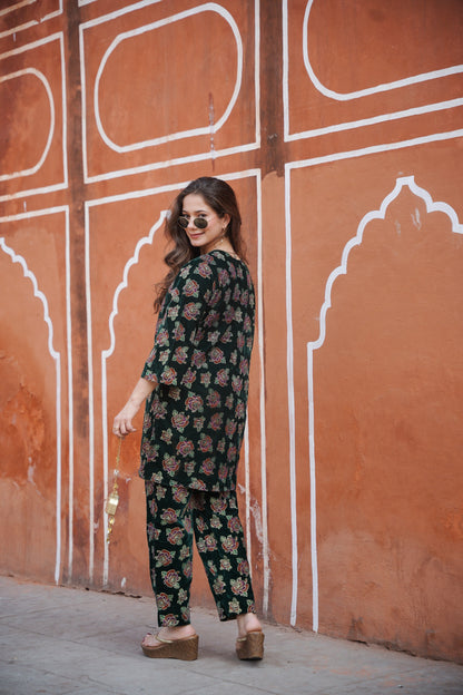 Green Foil Printed Velvet Co-ord Set