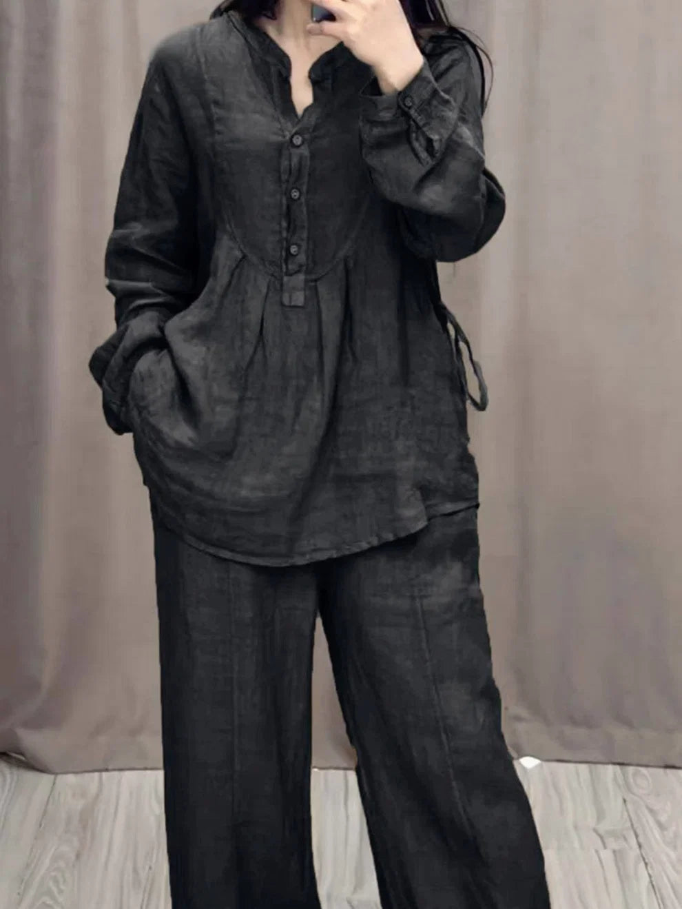 Women's Linen Blend Pleated Shirt & Wide-Leg Trouser Co-Ord Set   Size - S