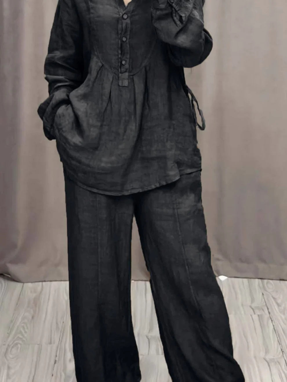 Women's Linen Blend Pleated Shirt & Wide-Leg Trouser Co-Ord Set   Size - S