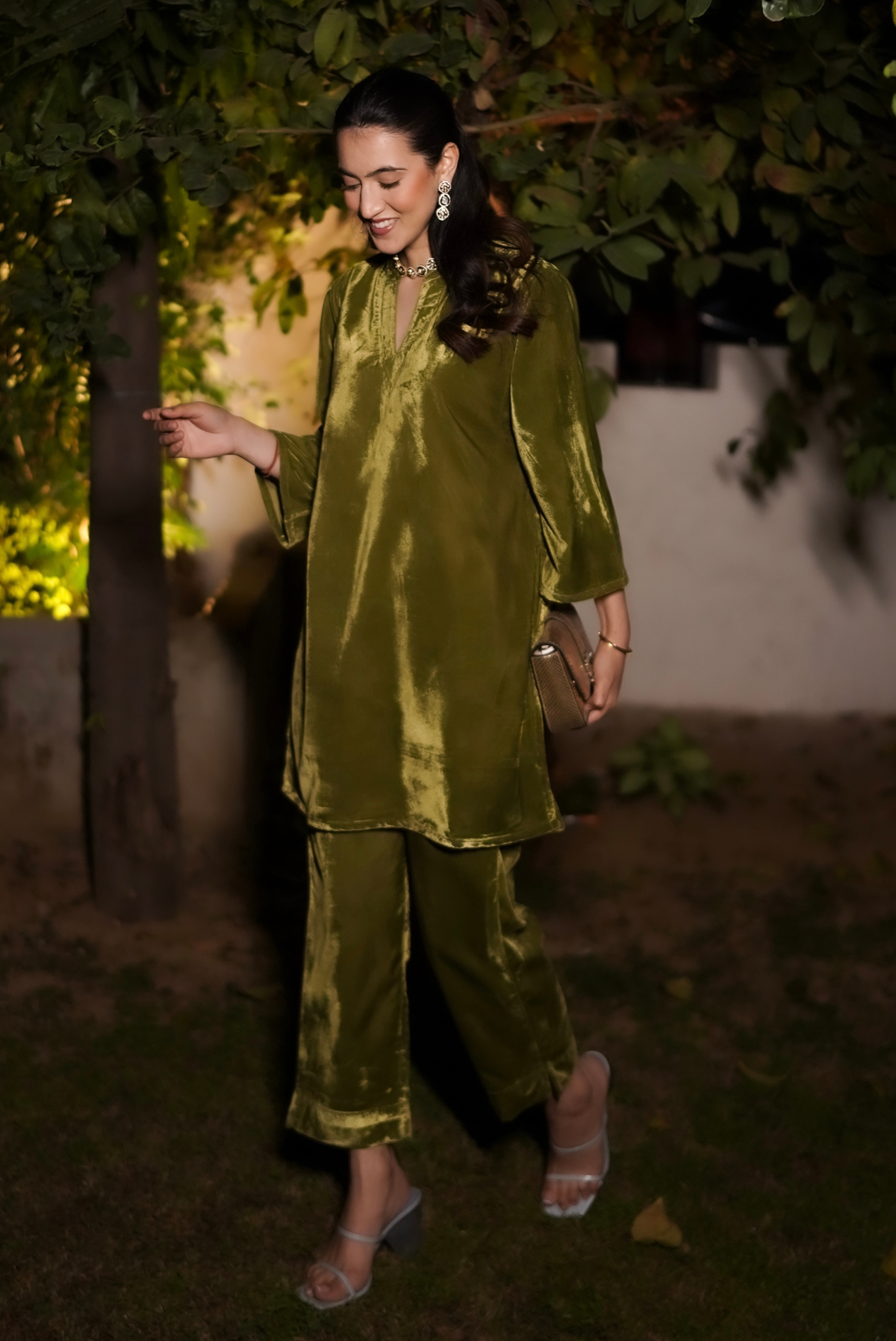 Olive Green Velvet Co-ord Set