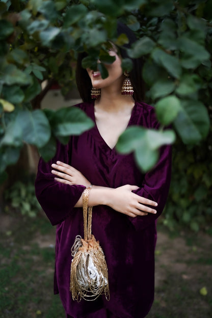 Wine Velvet Co-ord Set