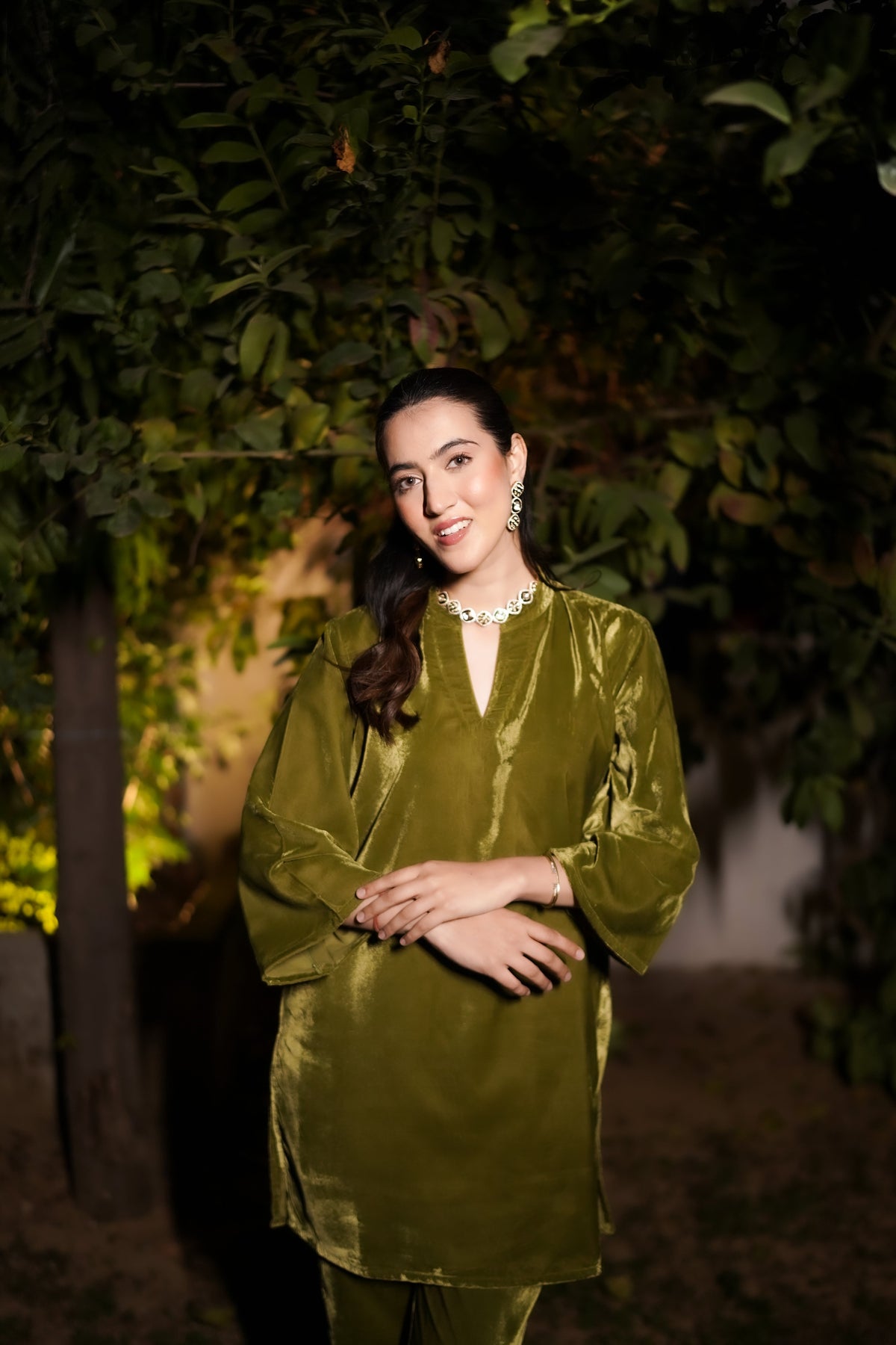 Olive Green Velvet Co-ord Set